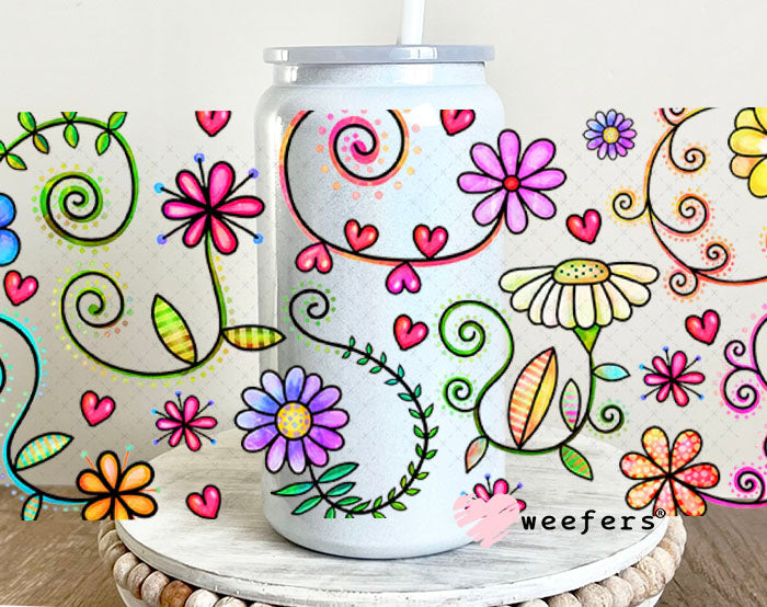 Whimsical Flowers UV DTF Cup Wrap - Weefers Exclusive Wrap 16oz Glass Can Generic Cup Wrap Weefers