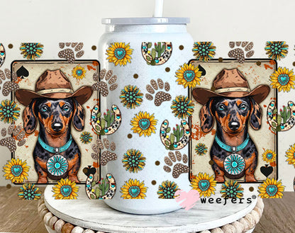Cowboy Dachshund Dog UV DTF Cup Wrap - Weefers Exclusive Wrap 16oz Glass Can Generic Cup Wrap Weefers