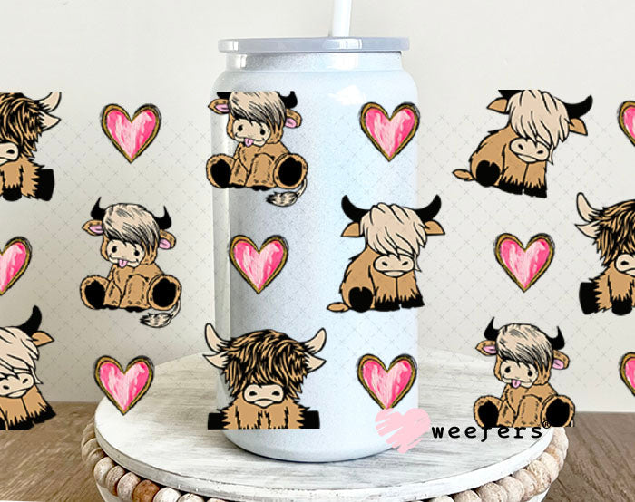 Baby Highlanders and Hearts UV DTF Cup Wrap - Weefers Exclusive Wrap 16oz Glass Can Generic Cup Wrap Weefers