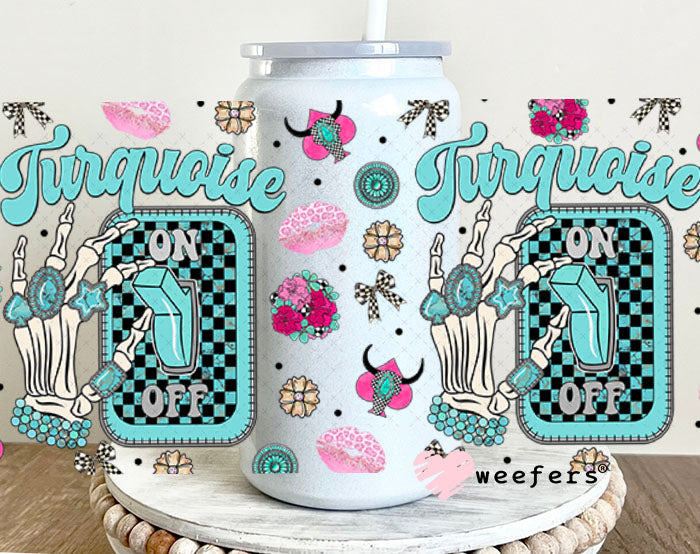 Turquoise On UV DTF Cup Wrap - Weefers Exclusive Wrap 16oz Glass Can Generic Cup Wrap Weefers