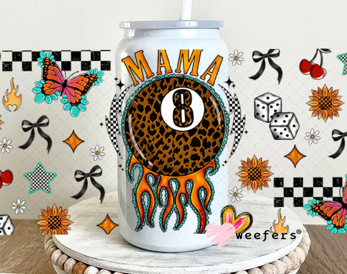 Mama Leopard Eightball UV DTF Cup Wrap - Weefers Exclusive Wrap 16oz Glass Can Generic Cup Wrap Weefers