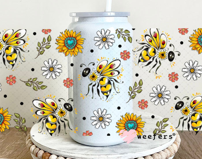 Fancy Flower Bees UV DTF Cup Wrap - Weefers Exclusive Wrap 16oz Glass Can Generic Cup Wrap Weefers