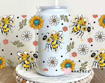 Fancy Flower Bees UV DTF Cup Wrap - Weefers Exclusive Wrap 16oz Glass Can Generic Cup Wrap Weefers