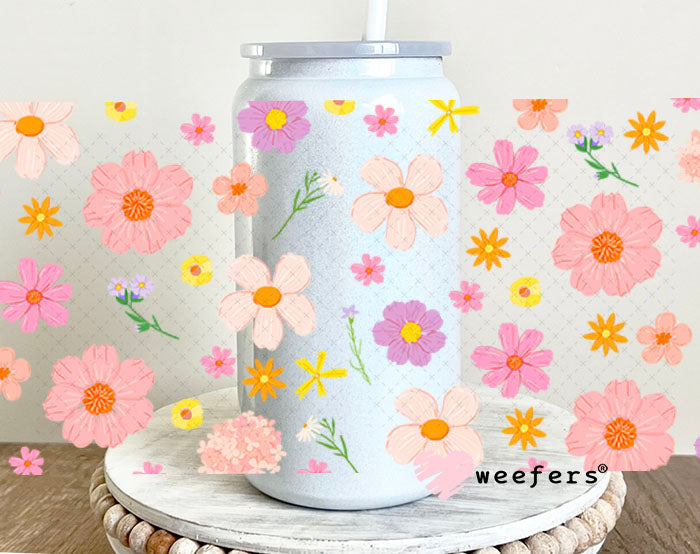 Pastel Wild Flowers UV DTF Cup Wrap - Weefers Exclusive Wrap 16oz Glass Can Generic Cup Wrap Weefers