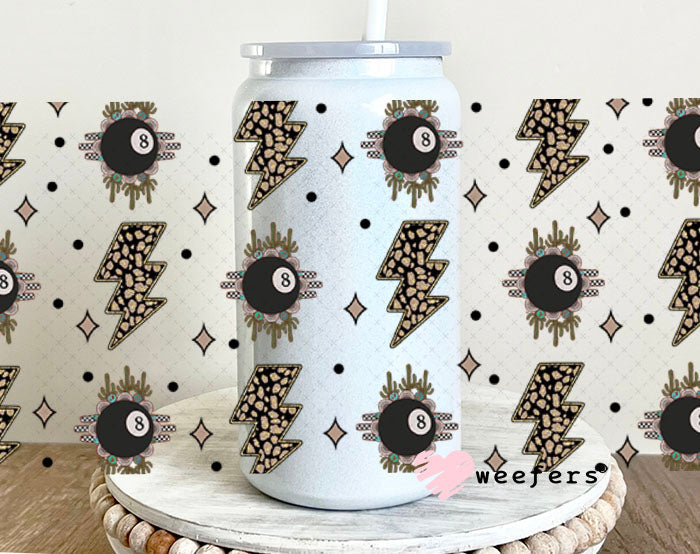 Black Eightball Leopard Print Lightening Bolt UV DTF Cup Wrap - Weefers Exclusive Wrap 16oz Glass Can Generic Cup Wrap Weefers
