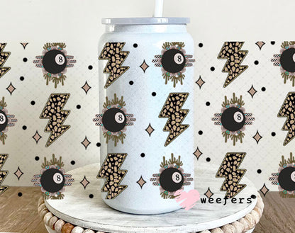 Black Eightball Leopard Print Lightening Bolt UV DTF Cup Wrap - Weefers Exclusive Wrap 16oz Glass Can Generic Cup Wrap Weefers