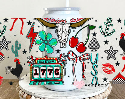 1776 Western 4th of July UV DTF Cup Wrap - Weefers® Exclusive Wrap 16oz Glass Can Generic Cup Wrap Weefers