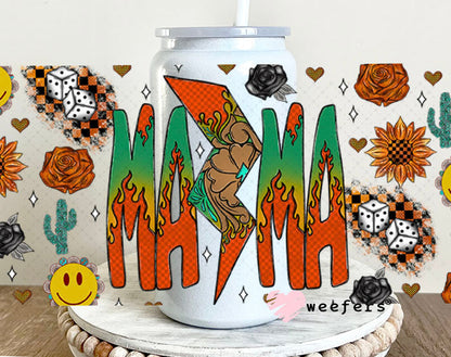Mama Green and Orange Lightening Bolt UV DTF Cup Wrap - Weefers Exclusive Wrap 16oz Glass Can Generic Cup Wrap Weefers