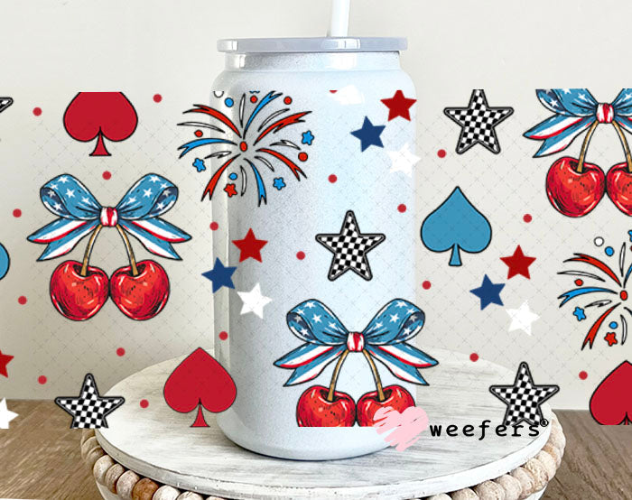 4th of July Cherries and Sparkles UV DTF Cup Wrap - Weefers Exclusive Wrap 16oz Glass Can Generic Cup Wrap Weefers