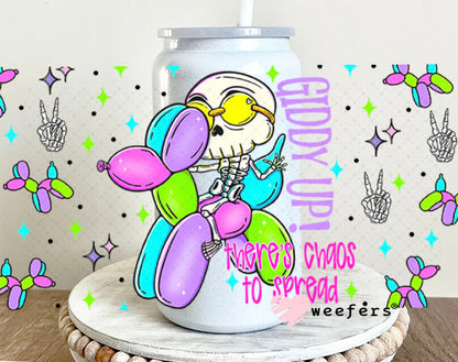 Giddy Up There's Chaos to Be Served Balloon Dog UV DTF Cup Wrap - Weefers Exclusive Wrap 16oz Glass Can Generic Cup Wrap Weefers
