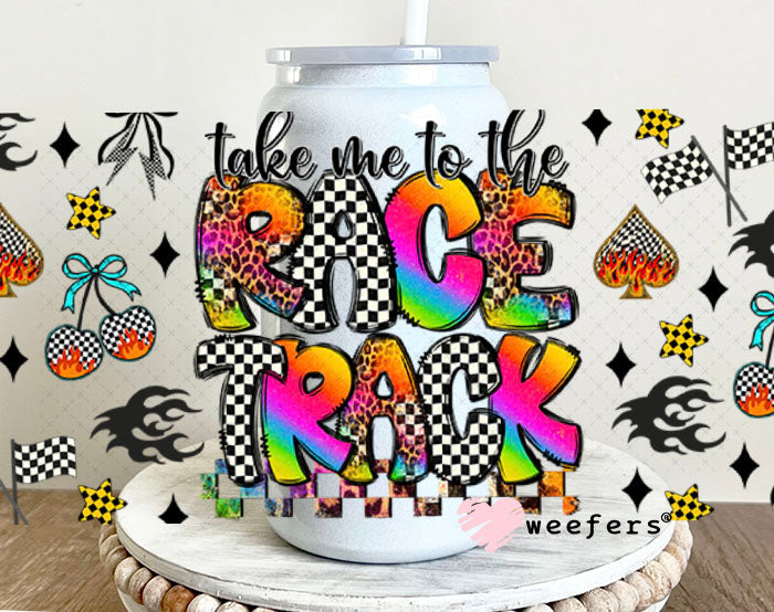 Take Me to the Racetrack UV DTF Cup Wrap - Weefers Exclusive Wrap 16oz Glass Can Generic Cup Wrap Weefers