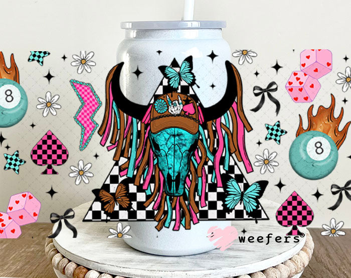 Bougie Cow Skull Trucker Hat UV DTF Cup Wrap - Weefers Exclusive Wrap 16oz Glass Can Generic Cup Wrap Weefers