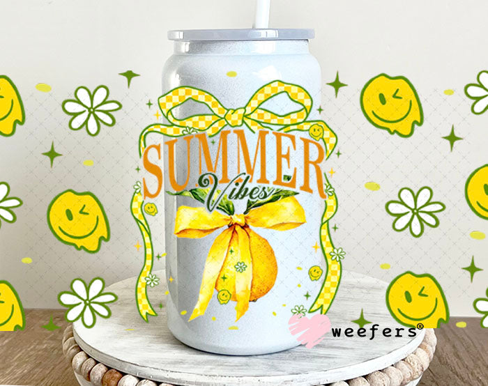 Summer Vibes Lemons UV DTF Cup Wrap - Weefers Exclusive Wrap 16oz Glass Can Generic Cup Wrap Weefers