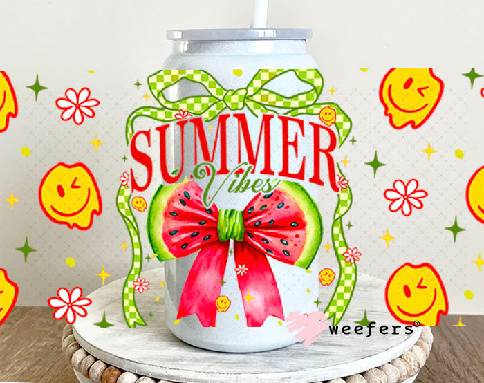 Summer Vibes Watermelon UV DTF Cup Wrap - Weefers Exclusive Wrap 16oz Glass Can Generic Cup Wrap Weefers