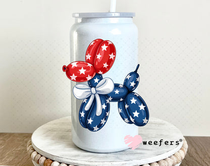 USA Patriotic Balloon Dog UV DTF Decal 16oz Glass Can Generic Weefers