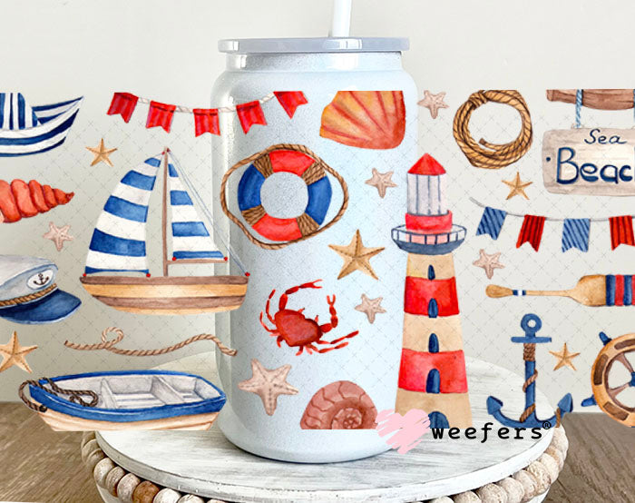 Nautical Theme UV DTF Cup Wrap - Weefers Exclusive Wrap 16oz Glass Can Generic Cup Wrap Weefers