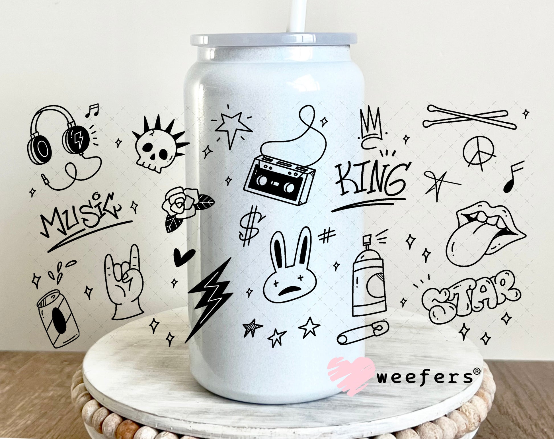 Retro Graffiti UV DTF Cup Wrap - Weefers Exclusive Wrap 16oz Glass Can Generic Weefers