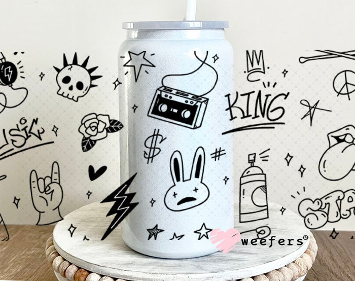Retro Graffiti UV DTF Cup Wrap - Weefers Exclusive Wrap 16oz Glass Can Generic Cup Wrap Weefers