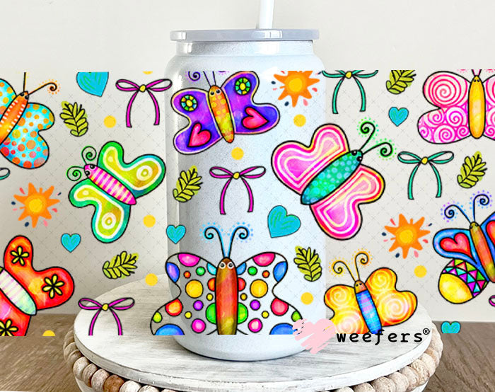 Whimsical Butterfly UV DTF Cup Wrap - Weefers Exclusive Wrap 16oz Glass Can Generic Cup Wrap Weefers
