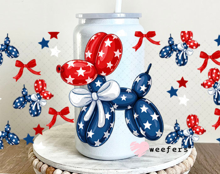 USA Patriot Balloon Dog UV DTF Cup Wrap - Weefers Exclusive Wrap 16oz Glass Can Generic Cup Wrap Weefers