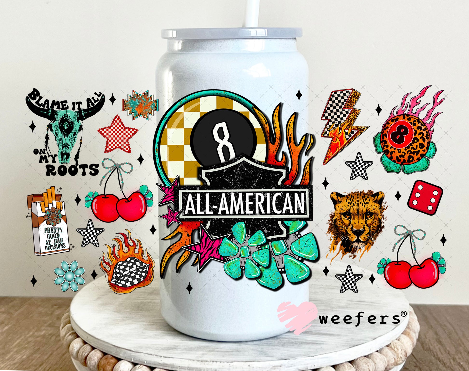 All American UV DTF Cup Wrap - Weefers Exclusive Wrap 16oz Glass Can Generic Weefers