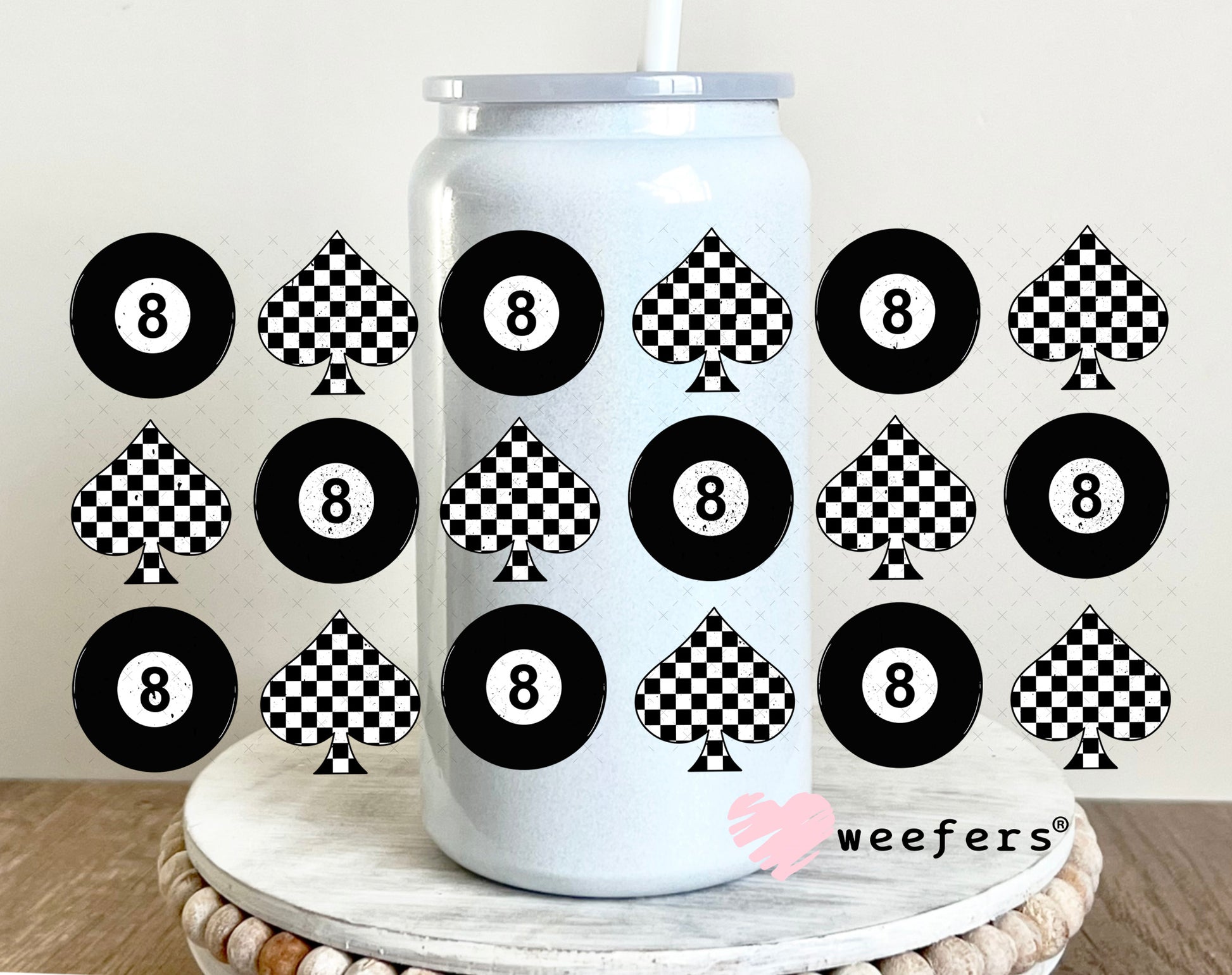 Spade Checkered UV DTF Cup Wrap - Weefers Exclusive Wrap 16oz Glass Can Generic Weefers