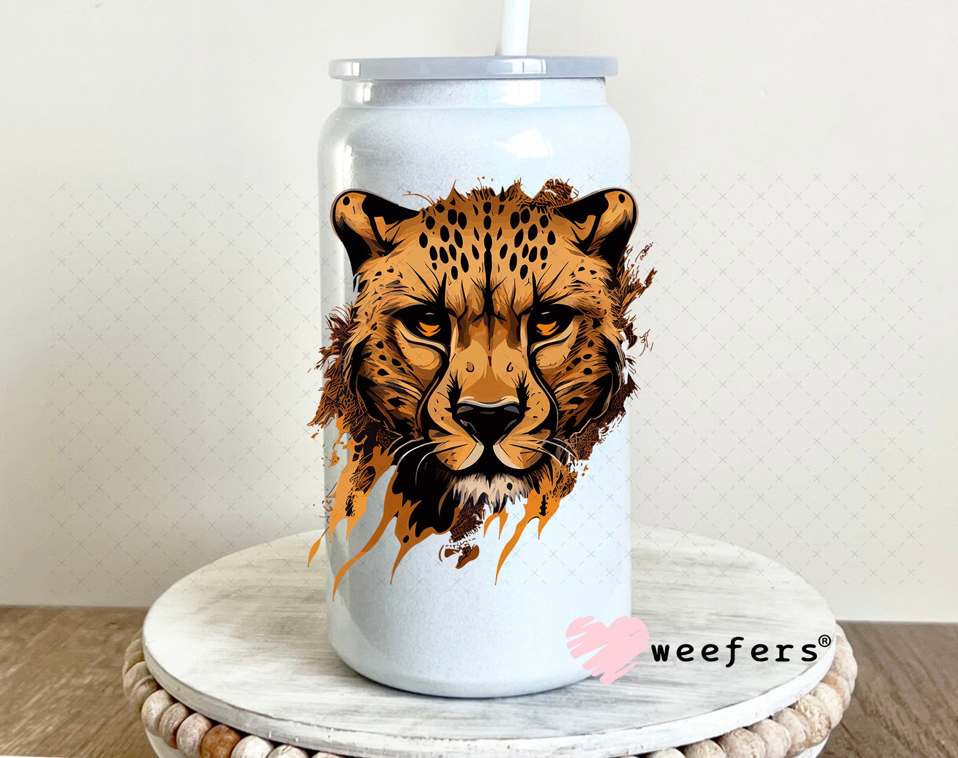 Brown Cheetah UV DTF Decal 16oz Glass Can Generic Weefers
