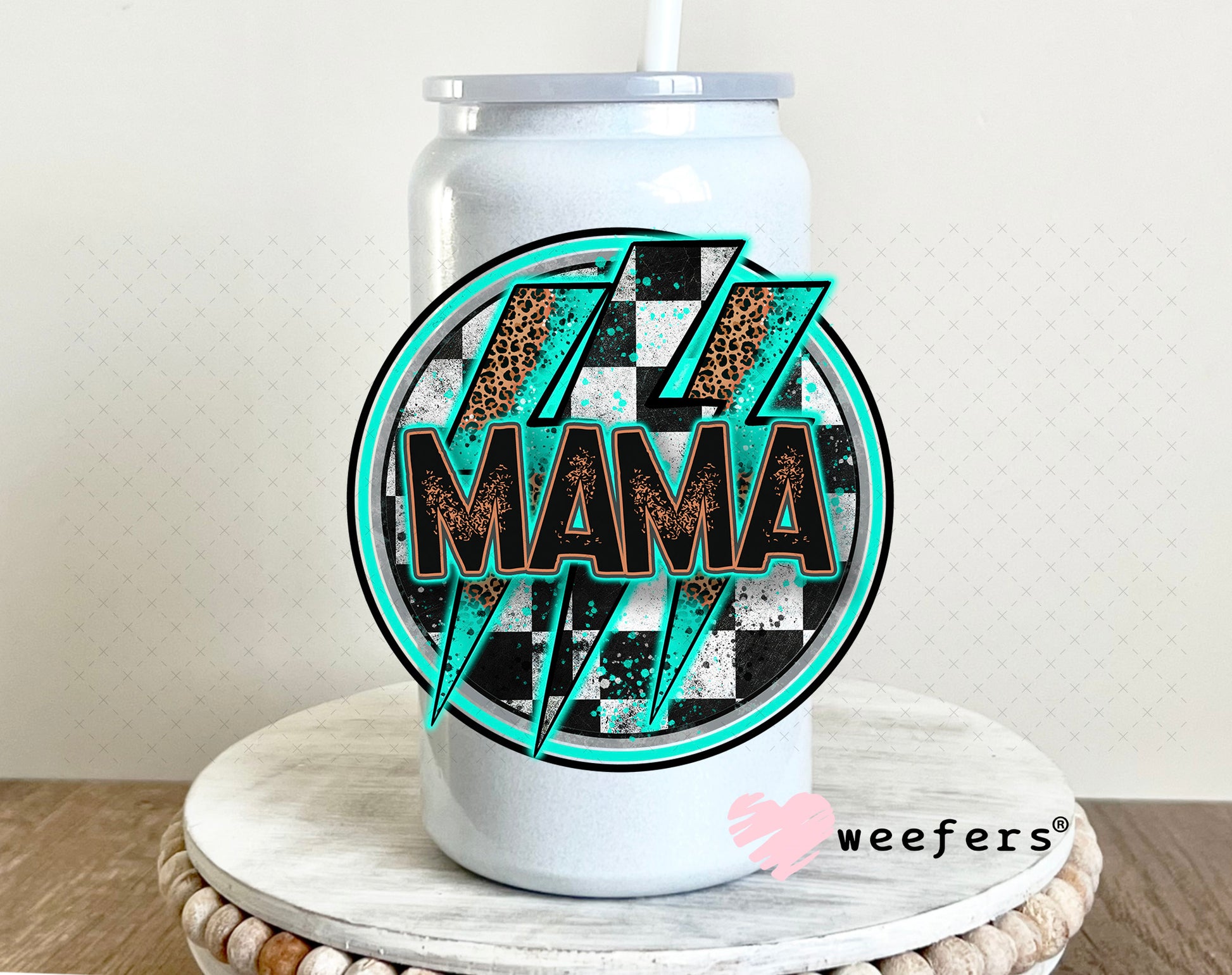 Mama Teal UV DTF Decal 16oz Glass Can Generic Weefers