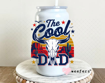 The Cool Dad Blue UV DTF Decal 16oz Glass Can Generic Weefers
