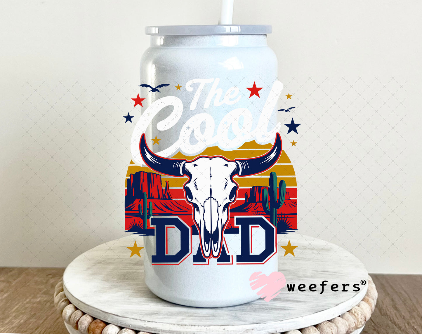 The Cool Dad White UV DTF Decal 16oz Glass Can Generic Weefers