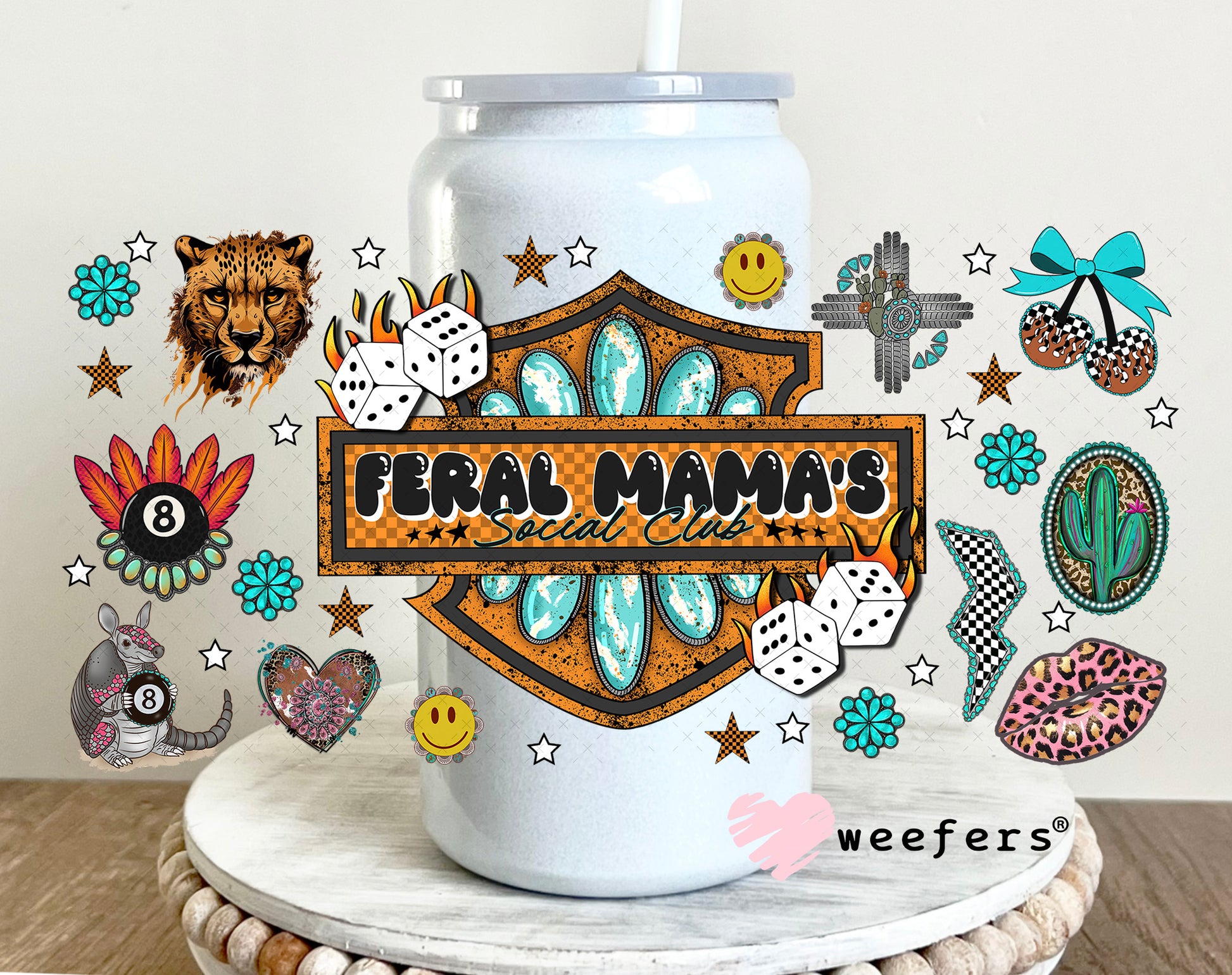 Feral Mama's Social Club UV DTF Cup Wrap - Weefers Exclusive Wrap 16oz Glass Can Generic Weefers