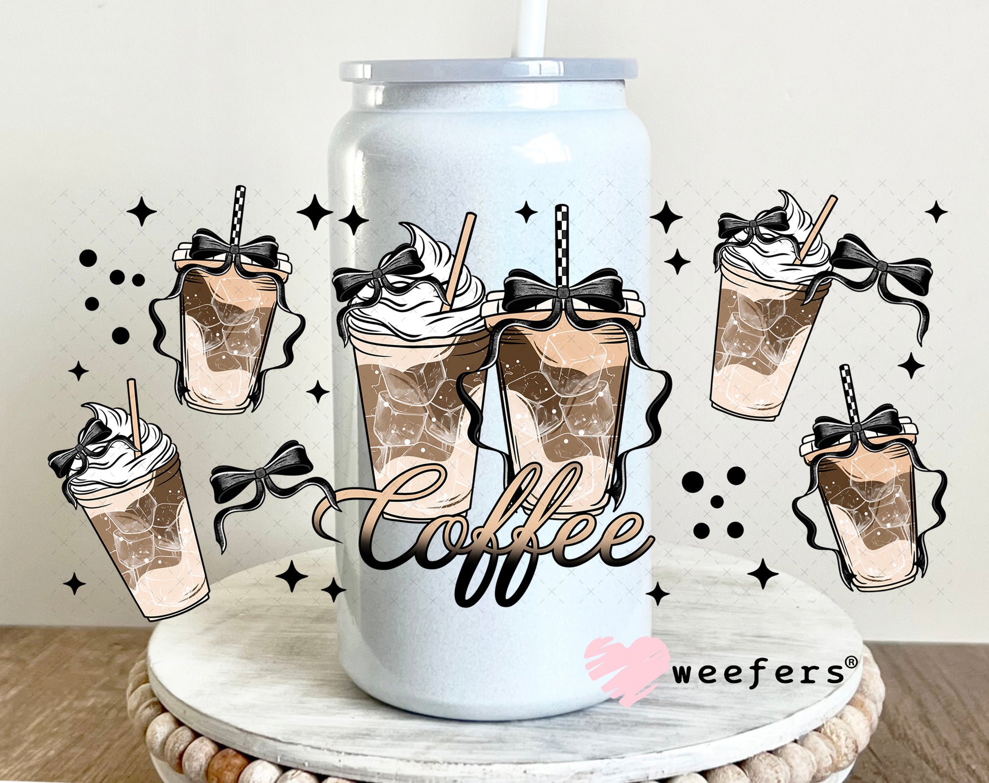 Coquette Coffee Latte's UV DTF Cup Wrap 16oz Glass Can Generic Weefers
