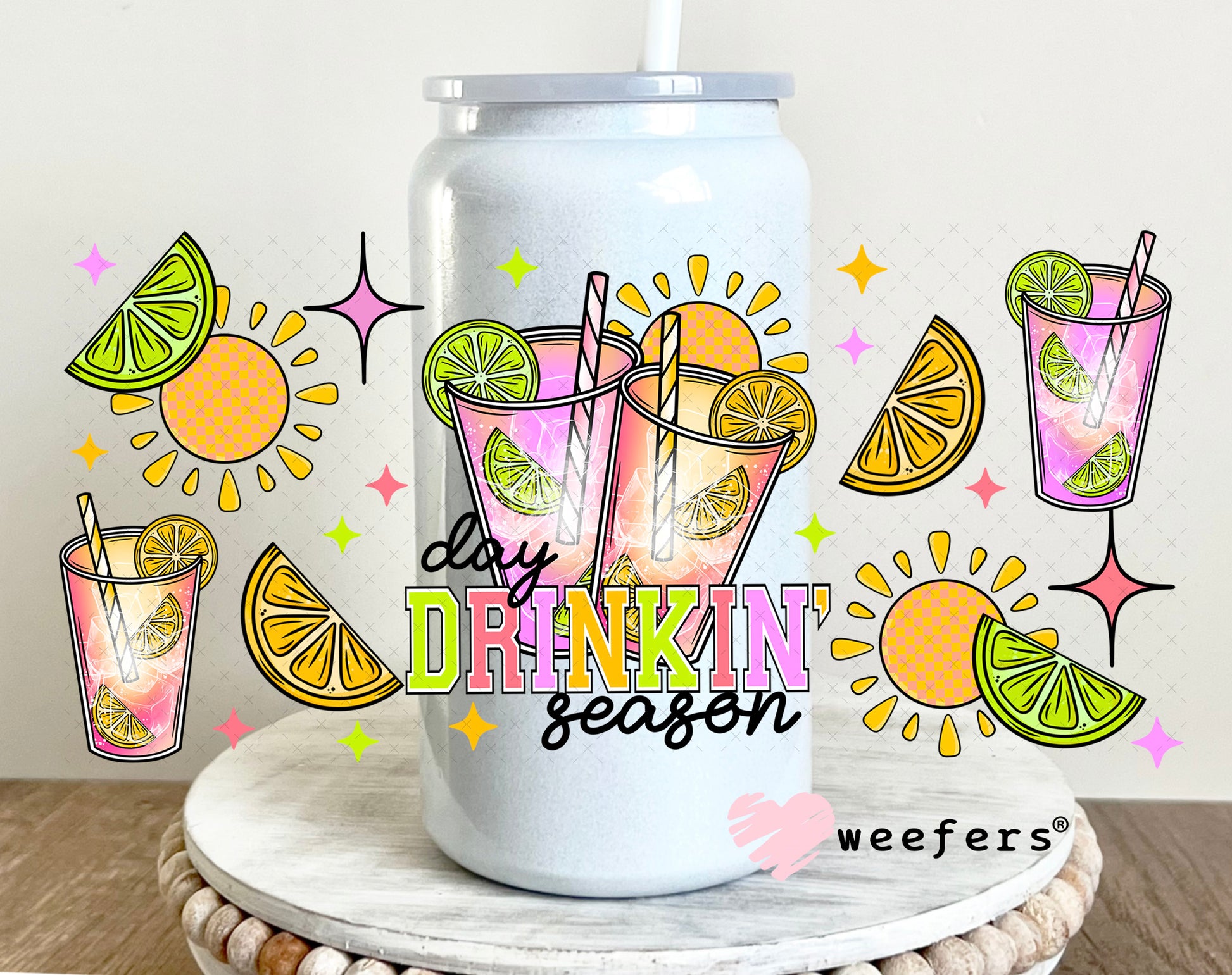 Day Drinkin Season UV DTF Cup Wrap 16oz Glass Can Generic Weefers