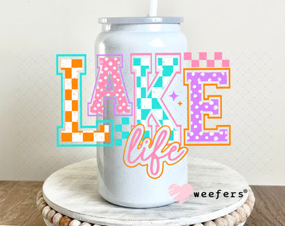 Lake Life Checkers and Polka Dots UV DTF Decal 16oz Glass Can Generic Weefers