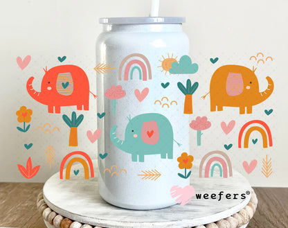 Whimsical Elephants and Rainbows UV DTF Cup Wrap - Weefers Exclusive Wrap 16oz Glass Can Generic Weefers