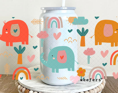 Whimsical Elephants and Rainbows UV DTF Cup Wrap - Weefers Exclusive Wrap Weefers