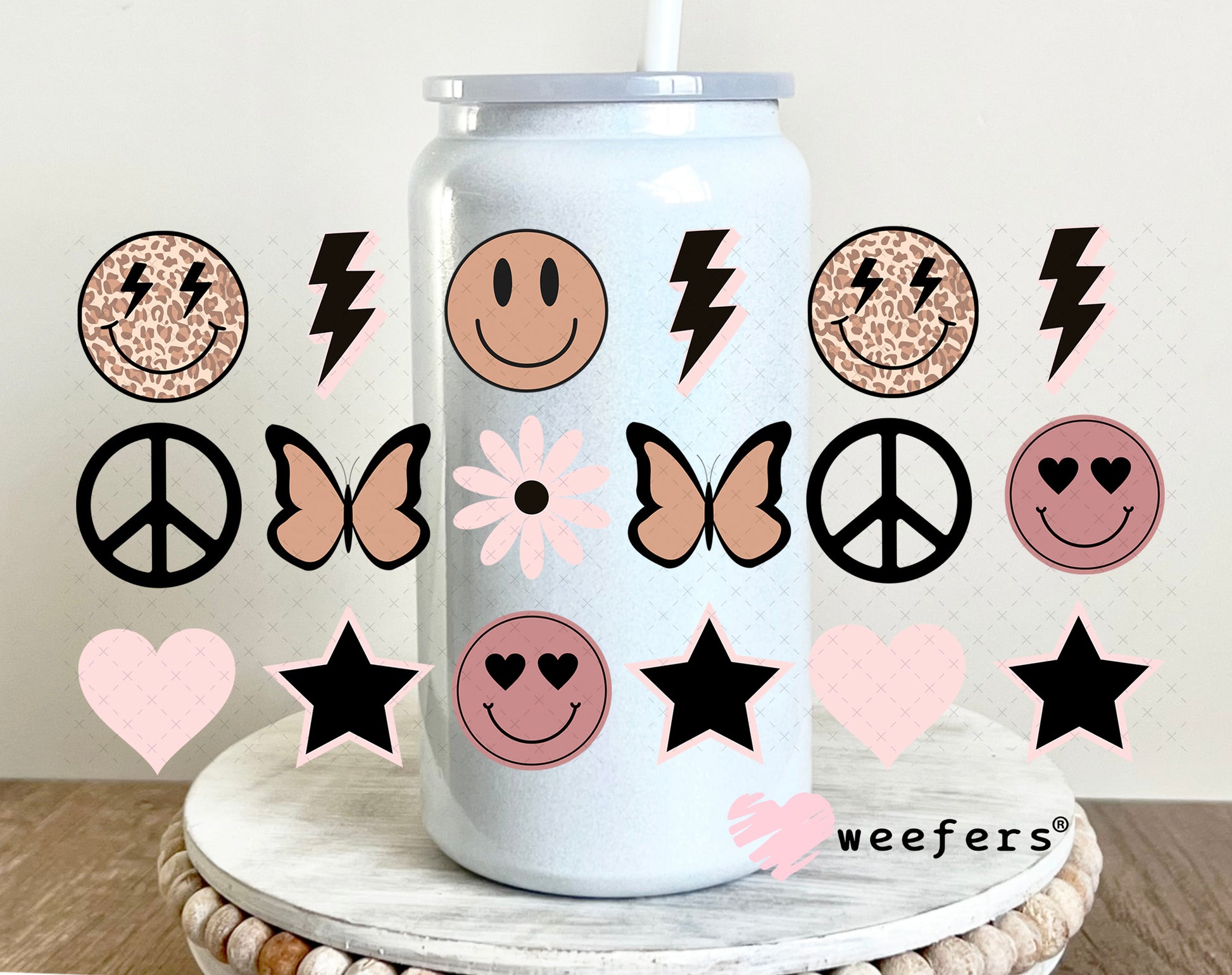 Neutral Smile Faces UV DTF Cup Wrap - Weefers Exclusive Wrap 16oz Glass Can Generic Weefers