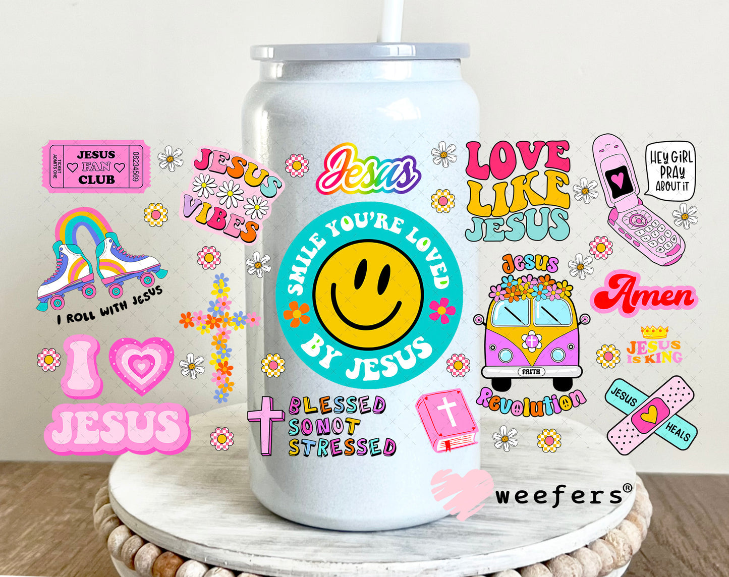 I Love Jesus Quotes UV DTF Cup Wrap - Weefers Exclusive Wrap 16oz Glass Can Generic Weefers