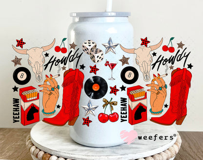 Howdy Red Boots UV DTF Cup Wrap - Weefers Exclusive Wrap 16oz Glass Can Generic Weefers