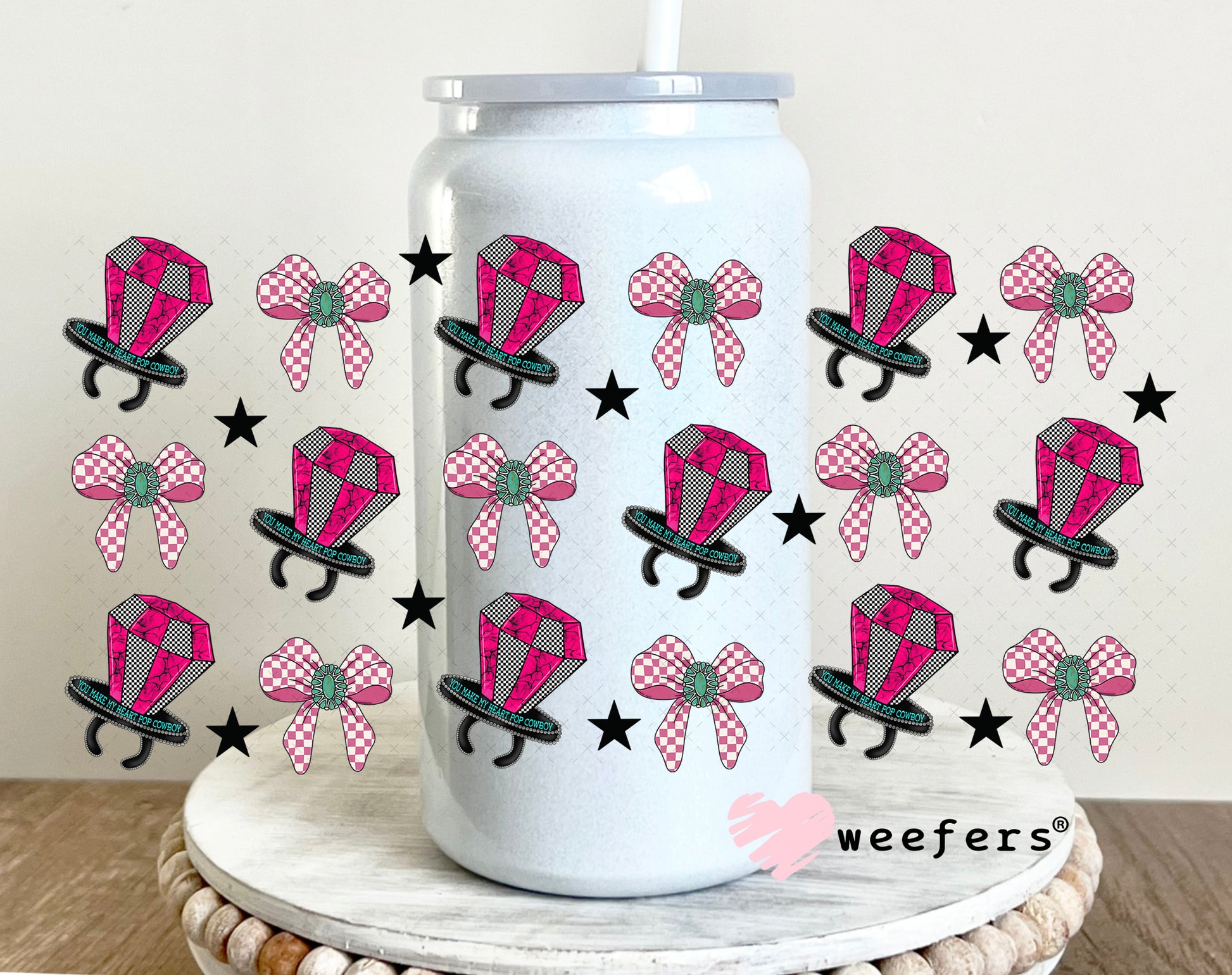 Magenta Ring Pops and Bows UV DTF Cup Wrap - Weefers Exclusive Wrap 16oz Glass Can Generic Weefers