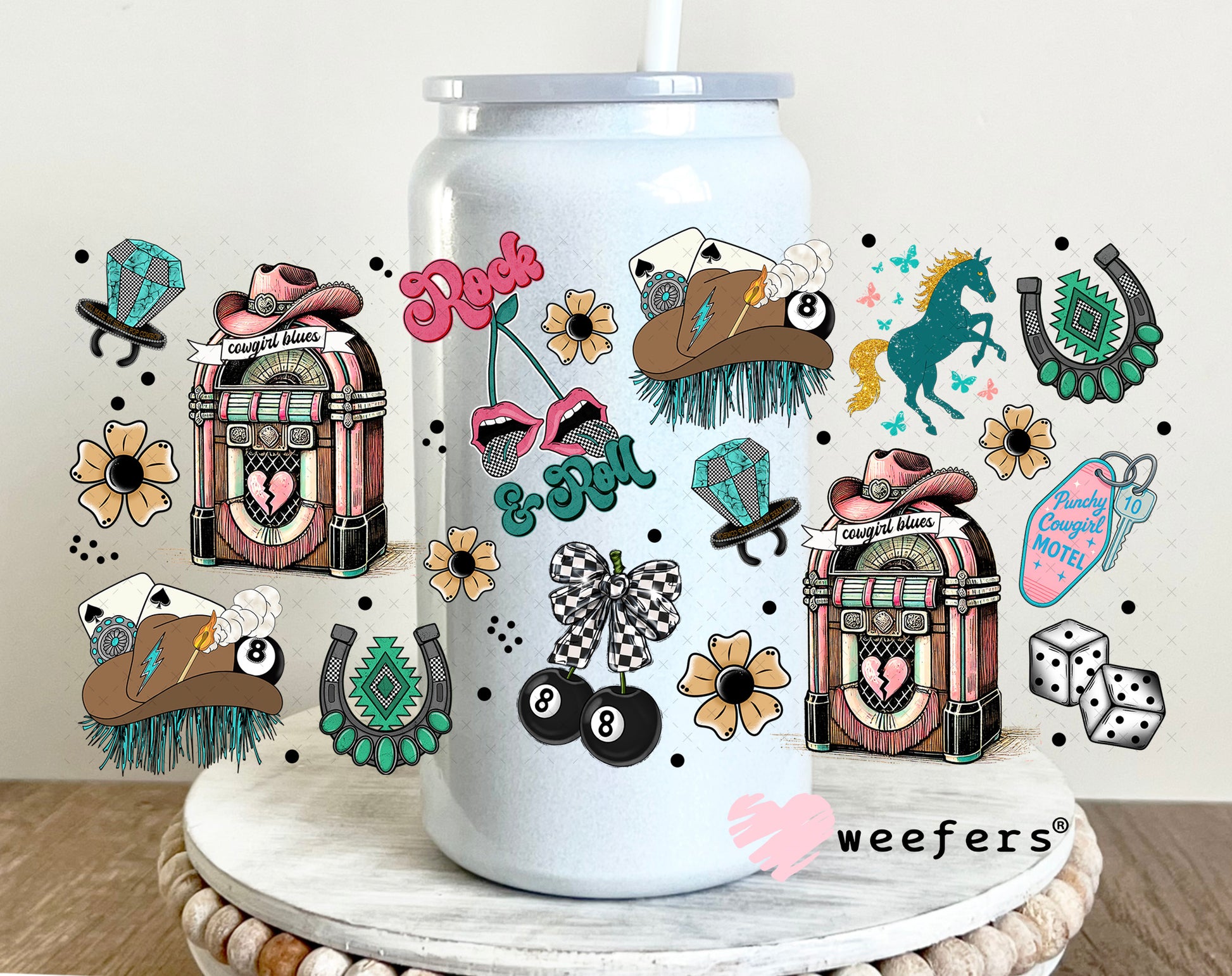 Cowgirl Blues UV DTF Cup Wrap - Weefers Exclusive Wrap 16oz Glass Can Generic Weefers