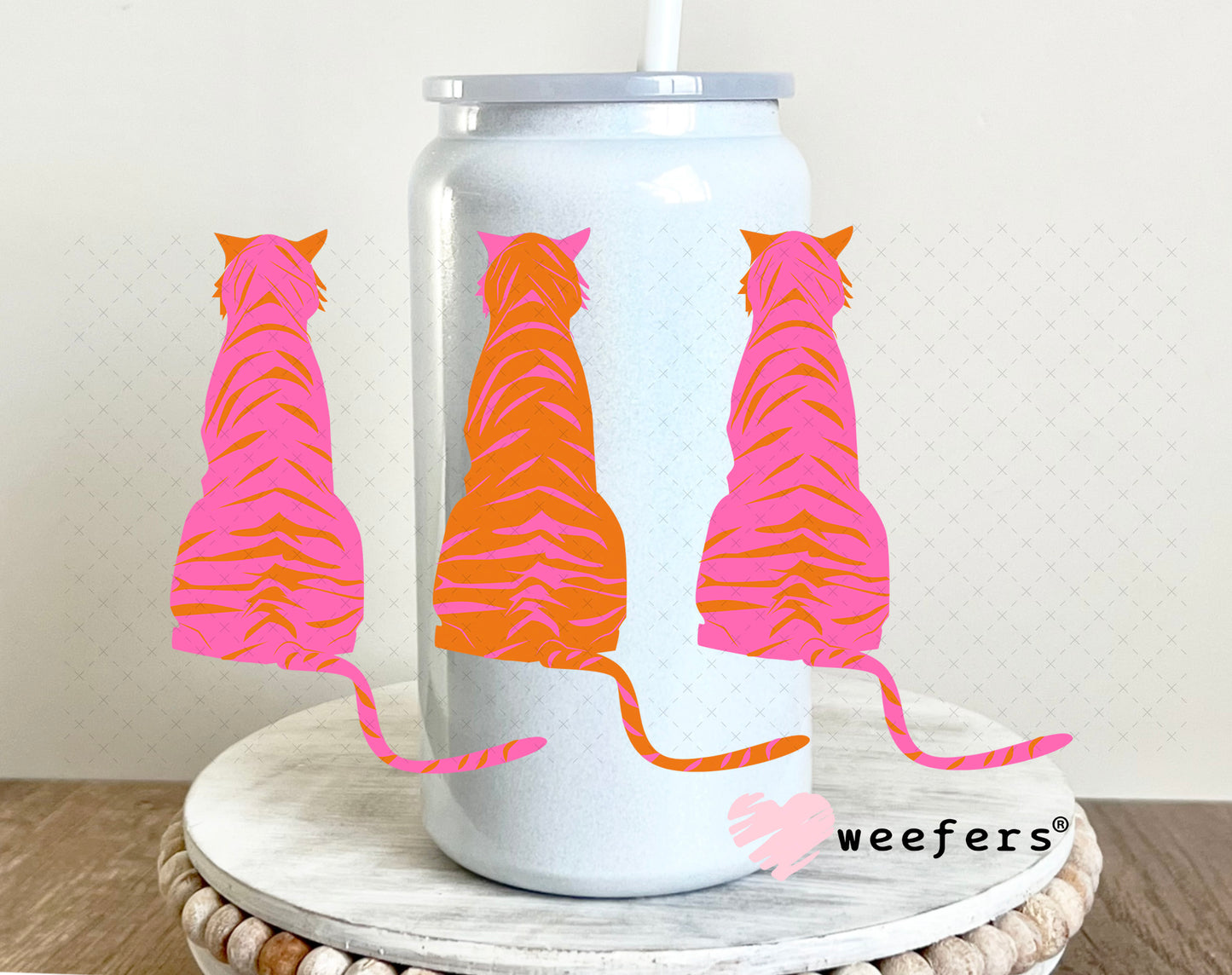 Pink and Orange Tigers UV DTF Decal 16oz Glass Can Generic Weefers