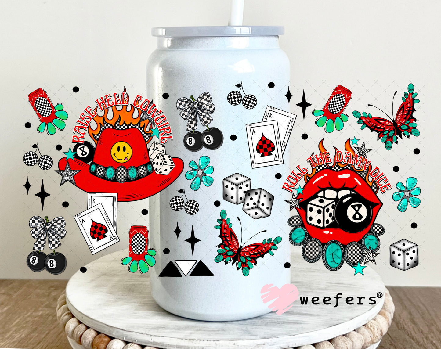 Roll the Damn Dice UV DTF Cup Wrap - Weefers Exclusive Wrap 16oz Glass Can Generic Weefers