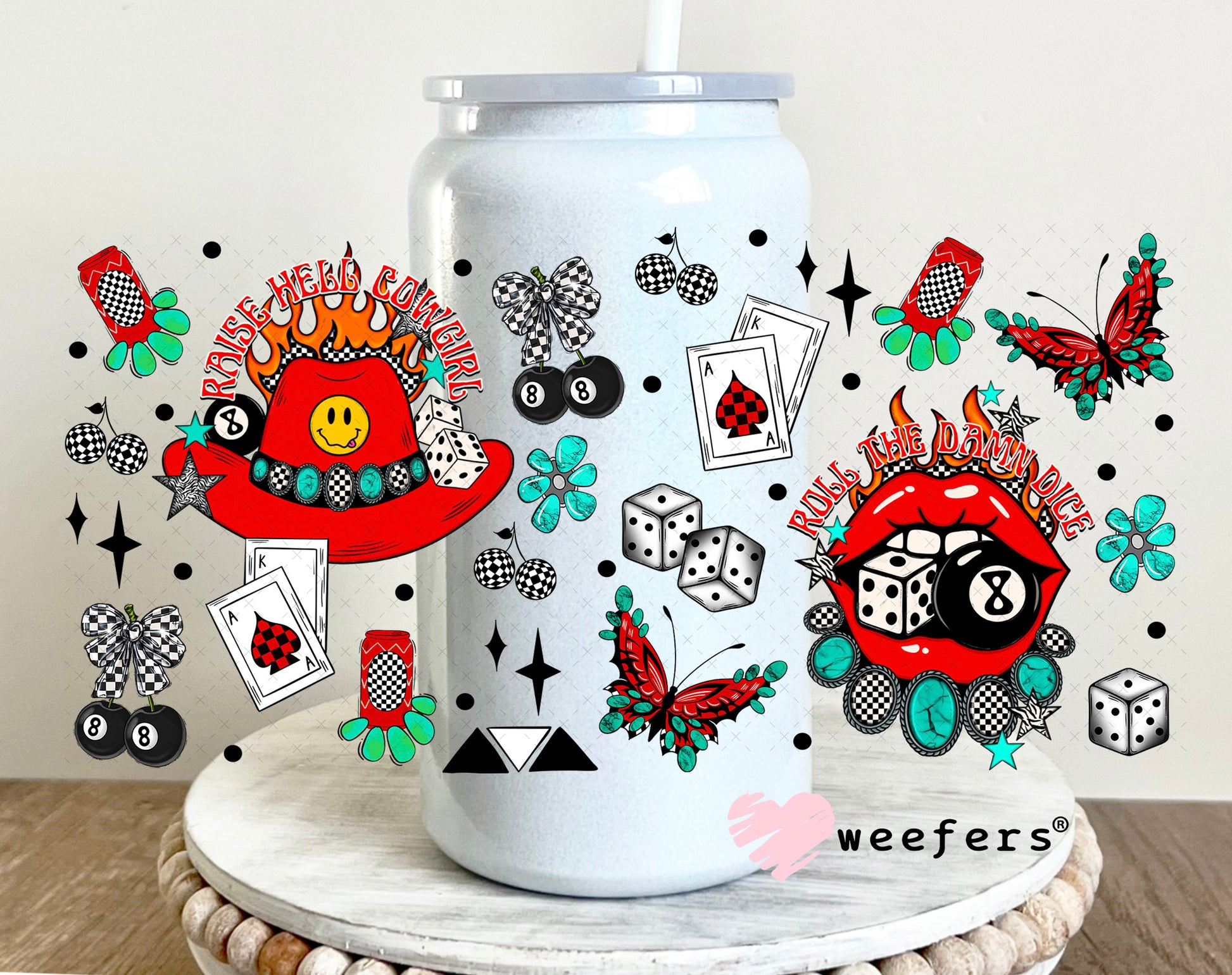 Roll the Damn Dice UV DTF Cup Wrap - Weefers Exclusive Wrap 16oz Glass Can Generic Weefers