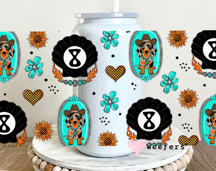 Western Dachshund and Shell Eight Balls UV DTF Cup Wrap - Weefers Exclusive Wrap Weefers