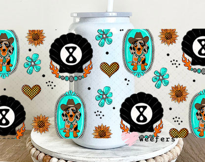 Western Dachshund and Shell Eight Balls UV DTF Cup Wrap - Weefers Exclusive Wrap Weefers