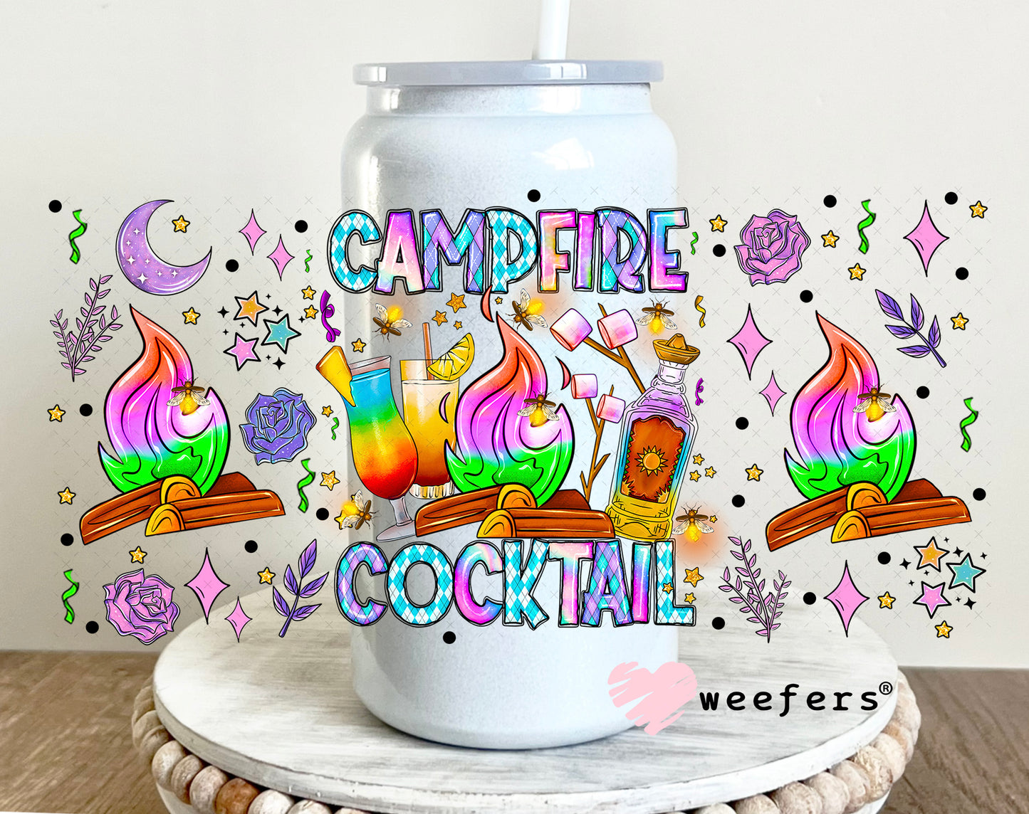 Campfire Cocktail UV DTF Cup Wrap - Weefers Exclusive Wrap 16oz Glass Can Generic Weefers
