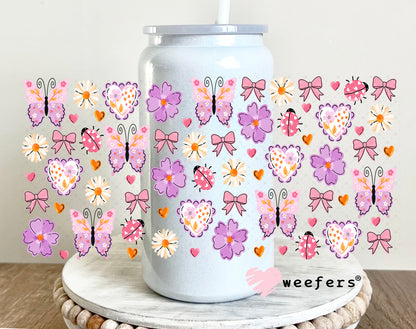 Purple Butterflies and Cream Flowers UV DTF Cup Wrap 16oz Glass Can Generic Weefers