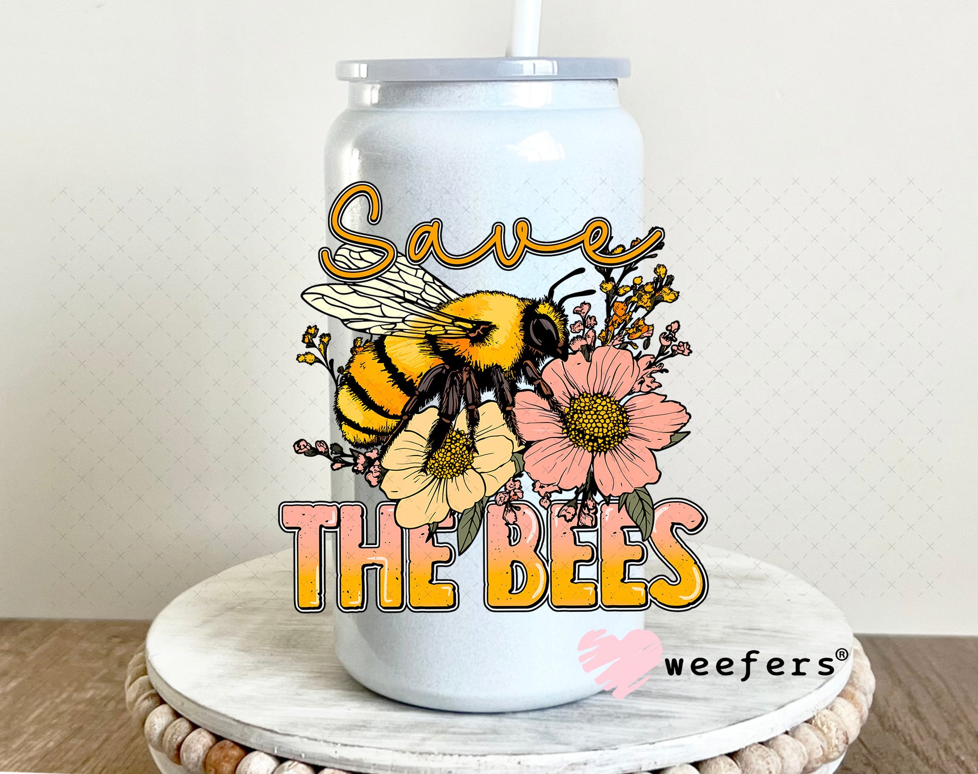 Save the Bees UV DTF Decal 16oz Glass Can Generic Weefers