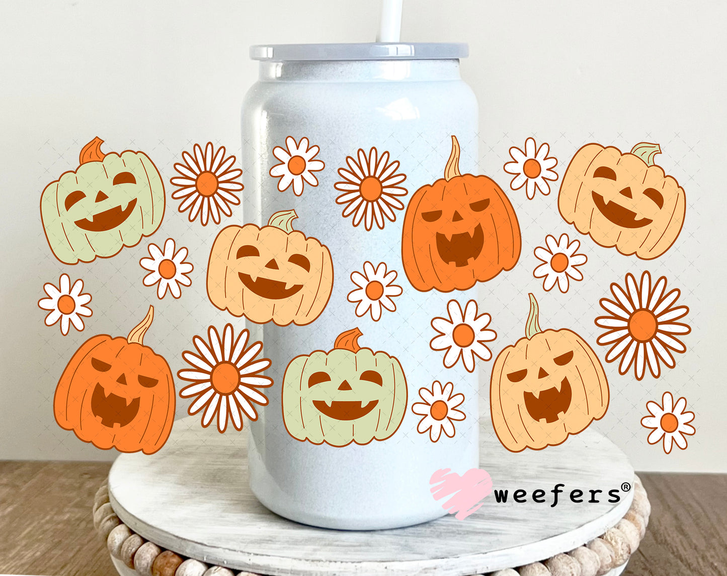 Laughing Jack-o-lanterns UV DTF Cup Wrap 16oz Glass Can Generic Weefers